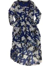 Womens Blue White & Black Marble Print Sheer Summer Dress Tunic Cut Dress