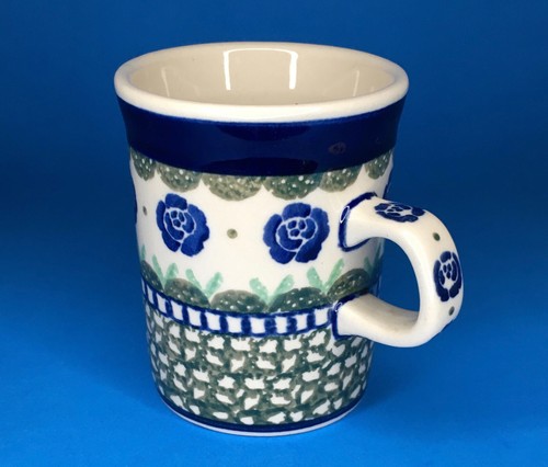 Taza de cerámica polaca floral en azul, 3,74" de alto, 8 oz hecha en Polonia - Imagen 4 de 8