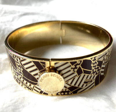 Henri Bendel Hinged Silver Wide Cuff Bangle Bracelet UK