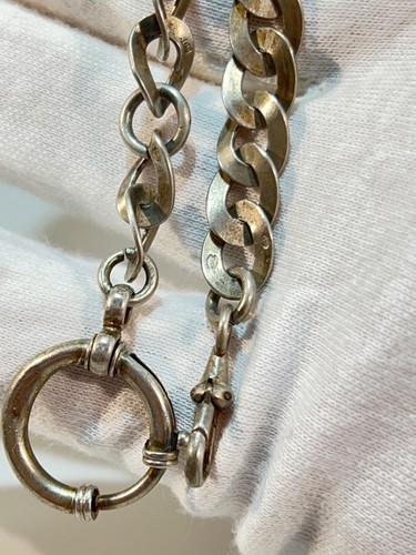 19c. Reloj de Bolsillo Victoriano Plateado Plano Enclavamiento Bordillo Eslabones Cadena Perro Clip - Imagen 13 de 13