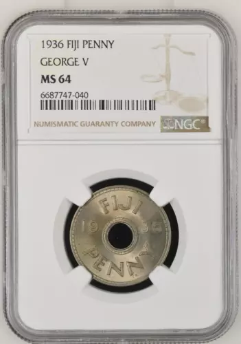 Fiji 1 Penny 1936 George V NGC MS 64