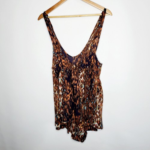One Teaspoon Size M Brown Animal Print Lightweight Pockets Romper Short Overalls - Picture 2 of 12