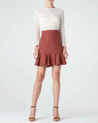 white christmas dresses Novien Crochet Mini Dress in Deep Ochre/Dove White Multi main image 0