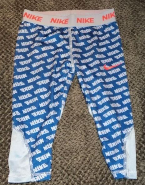 Nike Girls Size 6 Indigo Force Blue Dri FIT Graphic Leggings New 36E360-C3M
