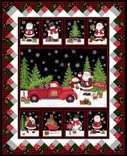 35" Fabric Panel Northcott Santa's Tree Farm Pickup Snowman Christmas Blocks