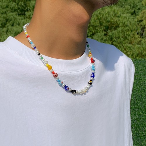 Colourful Trendy Smiling Face Pearl necklace 4 Men Him Birthday Christmas Gift - 第 1/14 張圖片