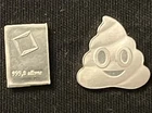 2 Grams Silver, 1 Poop 💩 Emoji 1 Gram .999 Silver Bullion Mini Bar & 1 Gram Bar