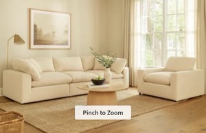 Living Spaces Zone Cream White Fabric 3 Piece Modular Sofa 