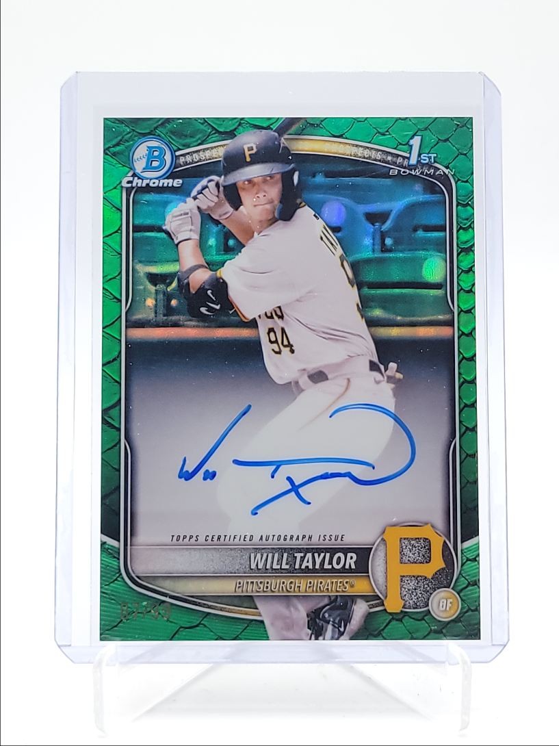 WILL TAYLOR 2025 BOWMAN CHROME 1ST AUTOGRAPH GREEN REPTILIAN AUTO /99 Q6027