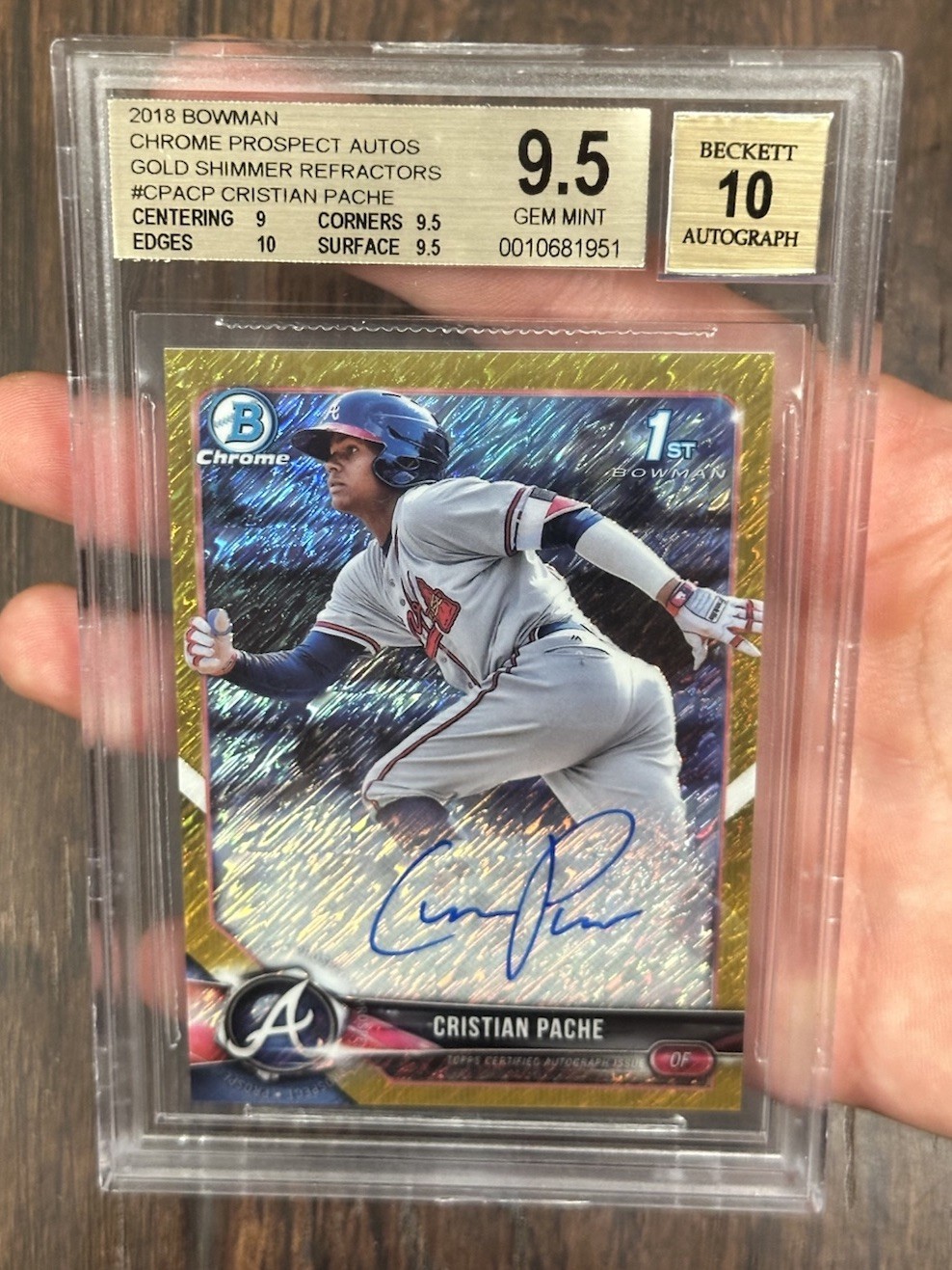 2018 Cristian Pache Bowman Chrome Auto GOLD Shimmer Refractor /50 BGS 9.5/10