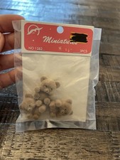 Vintage Miniature Flocked Fuzzy Teddy Bears Craft 1  Set Of 3 New In Package