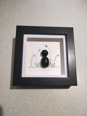 Wandbild Meer Glas/Kiesel Katze & Blumen Tiere Kunst gerahmt 12 cm tolles Geschenk