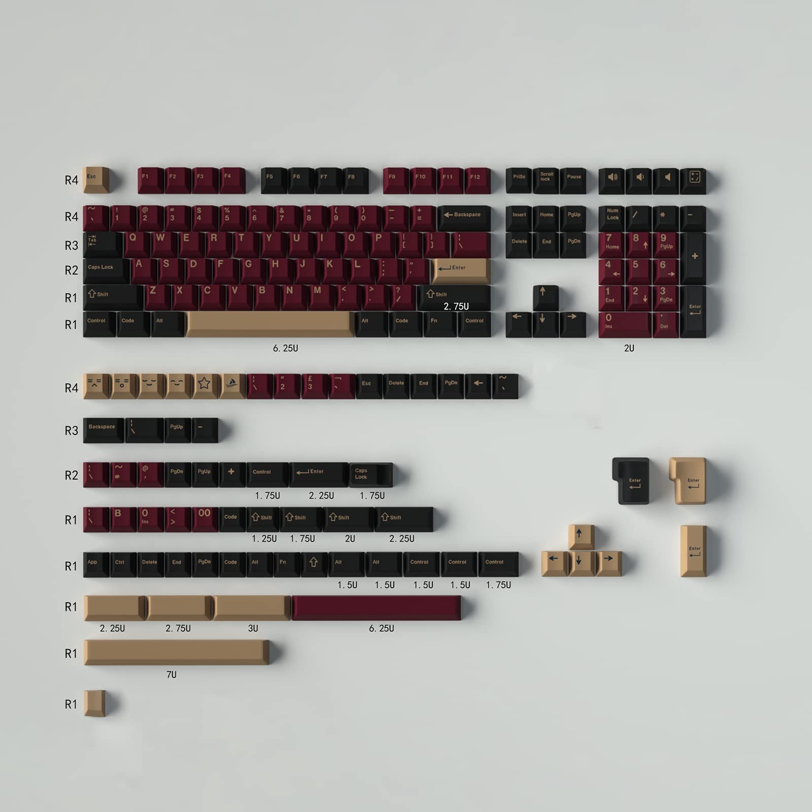 173 Keys Double Shot Keycaps Cherry Profile Red Samurai Keyc