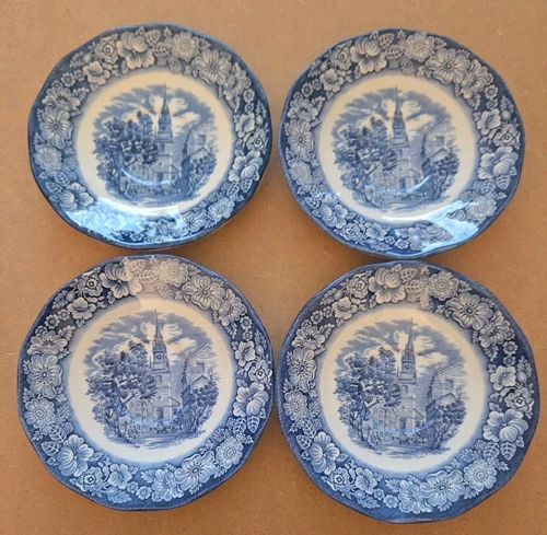 Liberty Blue Staffordshire - Old North Church Saucers - Set of 4