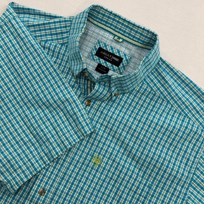 Ariat Shirt Pro Series Plaid Short Sleeve Button Down Teal Mens Large