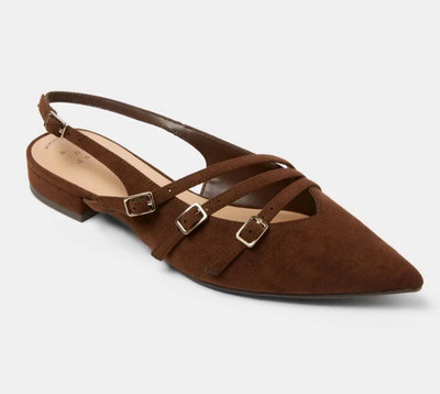 Women Twiggy Multi Buckle Mini Heel Brown Flats with Memory Foam Insole Sz 7 New