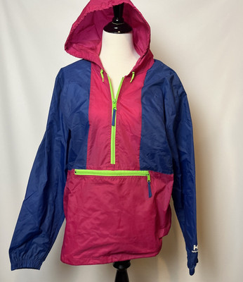 Vintage Helly Hansen Women's Medium Blue Pink Hood 1/2 Zip Pullover Windbreaker