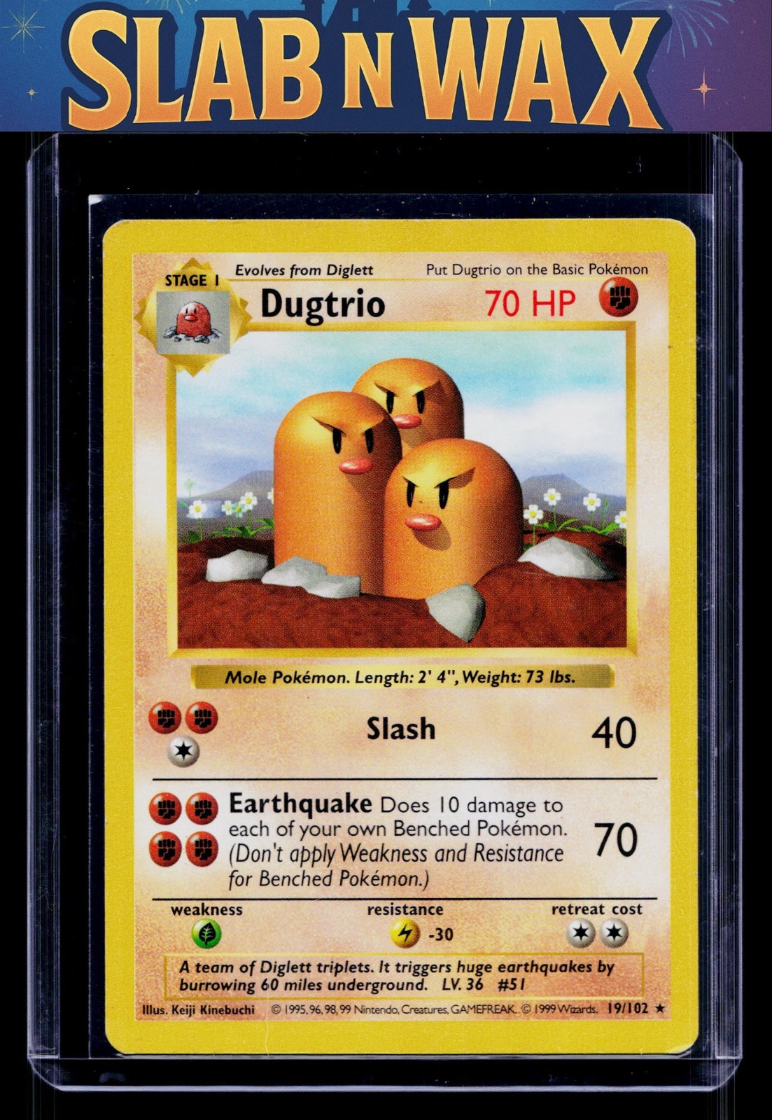 Pokemon tcg Base Set Dugtrio ( Shadowless) #019/102 Rare