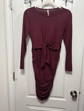 Hello Miz Tie Front Bodycon Maternity Nursing Dress Women’s S Burgundy Rayon NWT