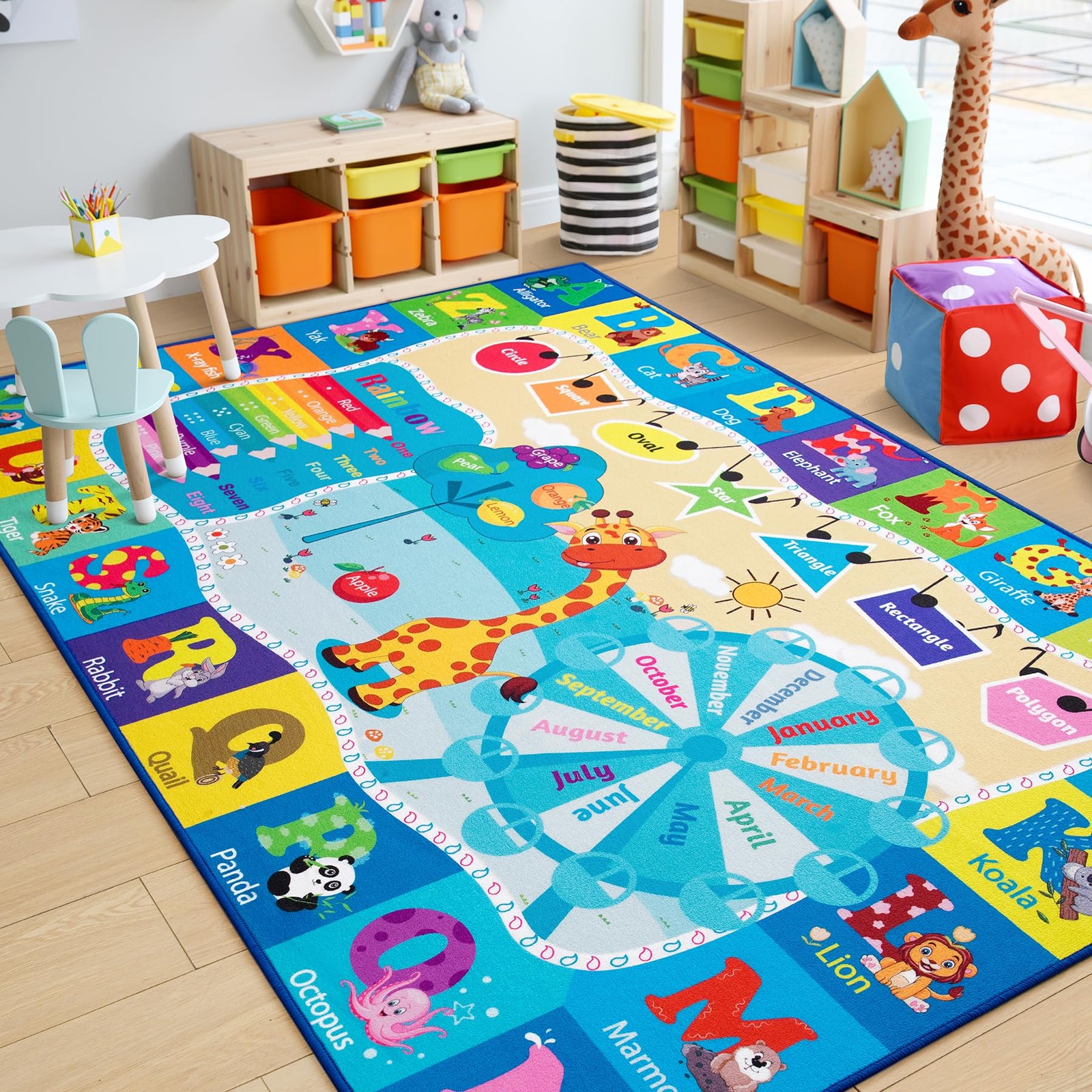 Educational Kid Area Rug for Playroom, 7x10 Feet TPR Non Slip Kids Classroom ...