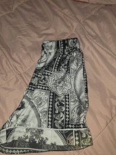 Women s Black White Floral Print Pants Elastic Waist Regular