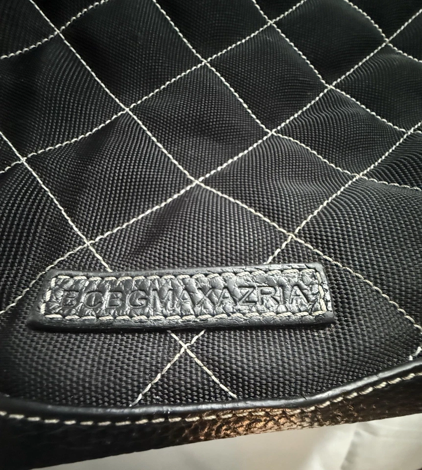 Black BCBG Max Azria Leather/polyester Quilted  Hobo Silver Metal Handbag - Image 3 of 4