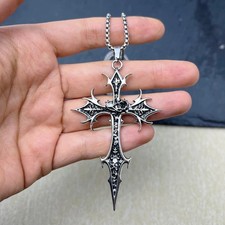 Gothic Cross Pendant Necklace Double Sided Retro Punk Hip Hop Unisex Jewelry