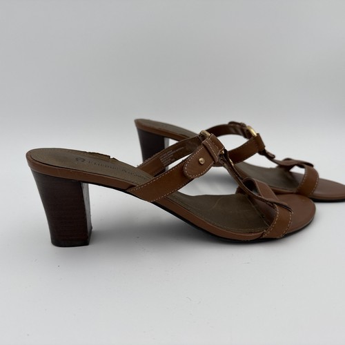Women's VTG EA By Etienne Aigner BrownSlip-on Sandals Block Heel Size 7.5 - Picture 3 of 4
