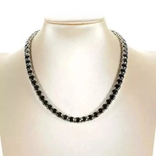 20 Ct Round Cut Simulated Black Diamond Tennis necklace 14K Gold Plated 16"