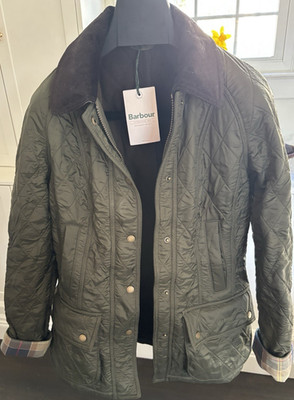 Barbour Beadnell Polarquilt Quilted Jacket Corduroy Collar Green US 4