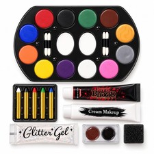12 Color Face Paint Palette Red Pink Purple Green Blue Yellow Halloween