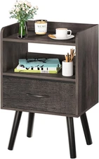 Night Stand with Fabric Drawer, Modern Nightstand, Bedside Charcoal Gray