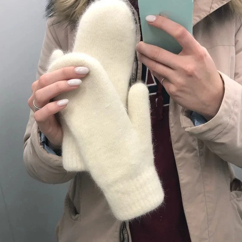 Women Winter Plush Gloves Imitation Rabbit Fur Knitted Fashion Mittens