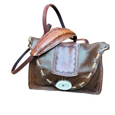 Vtg Crossbody Mini Genuine Leather Hand Tooled Embossed Painted