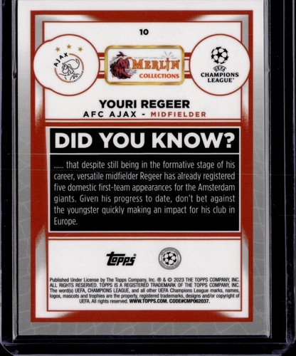 2023 Topps Chrome UEFA Merlin Youri Regeer Rose Gold Shimmer Rookie 150/299 - Picture 2 of 2