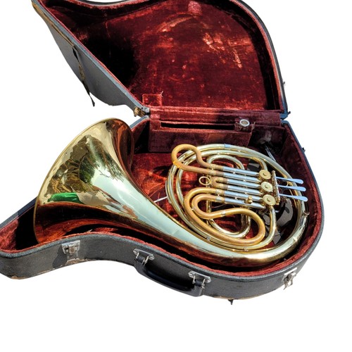 Vtg F E Olds Ambassador Single French Horn Gold Brass with Conn Hard Case
