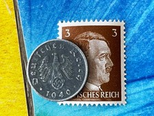 X-RARE 1940-A NAZI 🔥 5 pf SWASTIKA Coin & Hitler STAMP LOT WW2 3rd Reich GERMAN
