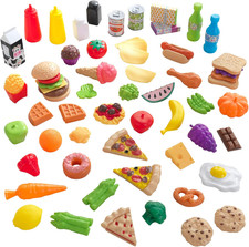 Kidkraft 65-Piece Plastic Play Food Set for Play Kitchens, Fruits, Veggies, Swee