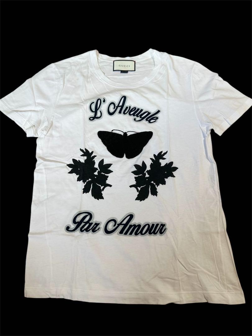 Gucci White T-Shirt with Butterfly and Leaf Design for Men