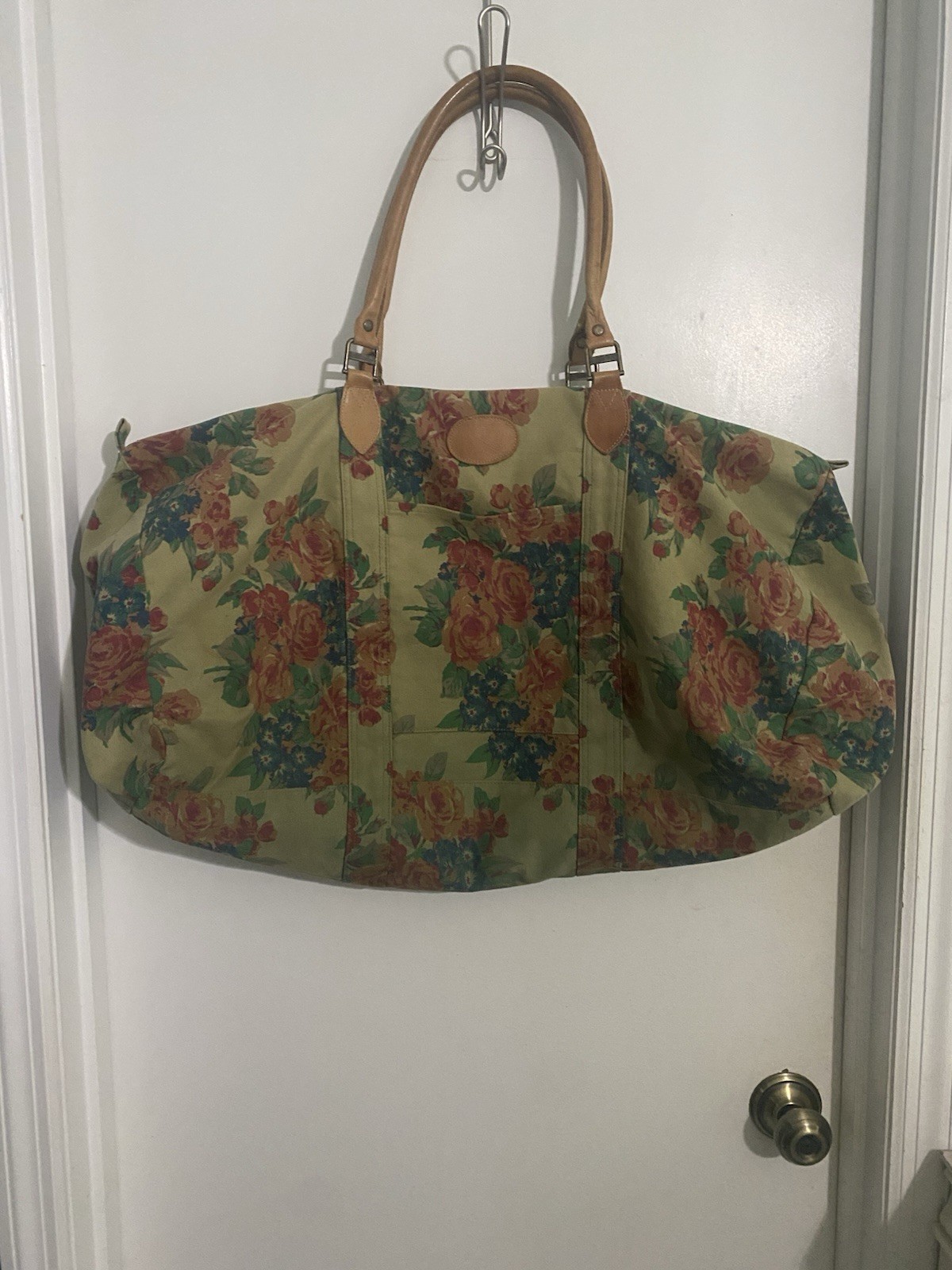 VTG Gap Canvas Duffel Weekender Bag Floral BOHO w/ Leather Straps