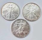 3) American Silver Eagle Mixed Lot. Gem Brilliant Uncirculated.