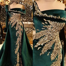 Mermaid Formal Evening Dress Square Sleeve Shining Sequin Gown Court Train