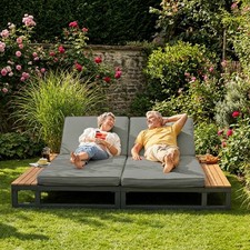 Garden Daybed, Double Sun Lounger Outdoor Lounge Sunbed 2 Seater Patio Furniture