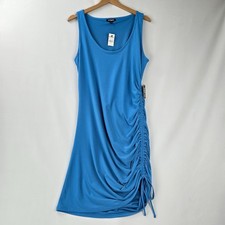 Express Dusty Blue Asymmetrical Drawstring Sleeveless Bodycon Dress Size L NWT