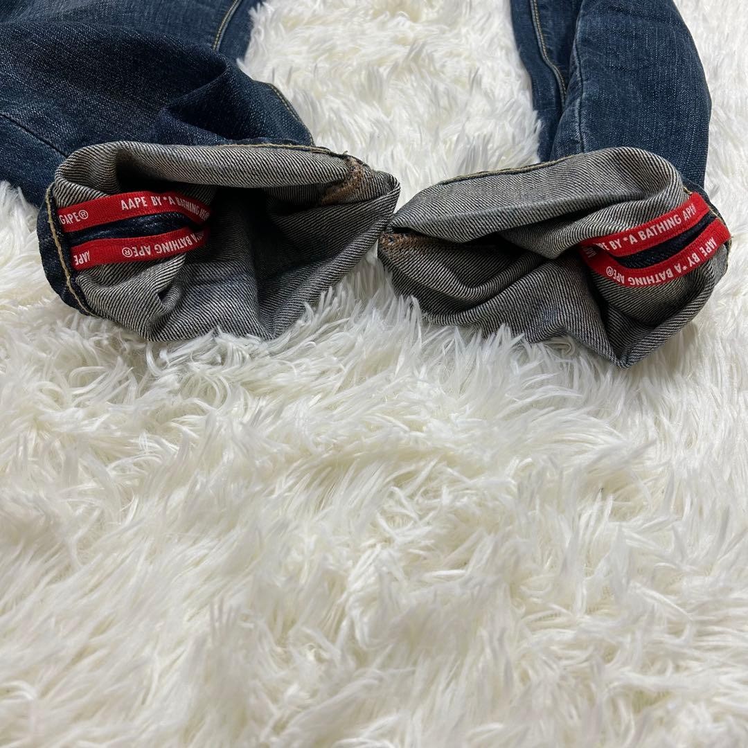 AAPE BY A BATHING APE Logo Print Denim Pants Jeans Navy W32 BA0226209 thumbnail 10