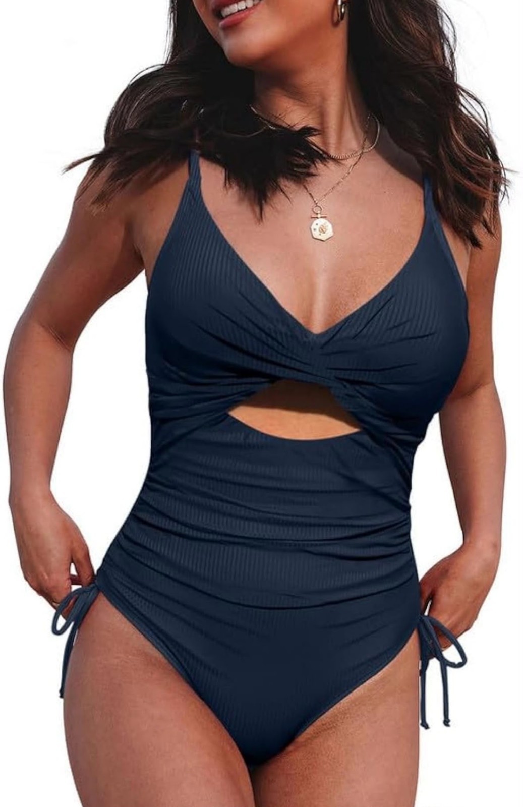 Bsubseach Size M, Bathing Suit 1pc Women Cut Out High Waisted Swimsuits Ruched