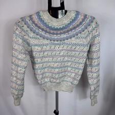 Vintage Chego Sweater Womens S 80s Pastel Geometric Knit Taiwan