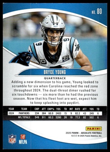 Bryce Young 2025 Panini Absolute #80 Carolina Panthers - Bild 2 von 2