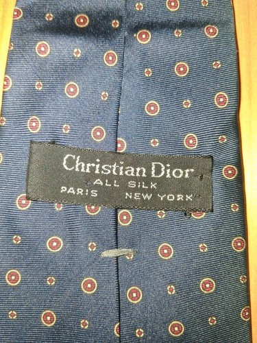Necktie Christian Dior Lot 2x Vintage poly silk navy polka dots florets - Picture 8 of 8
