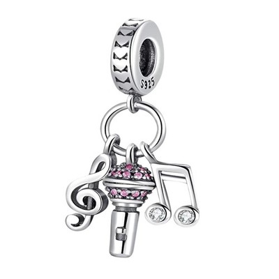 Microphone Charm 925 Sterling Silver Music Bead for Dangle Bracelet Case L